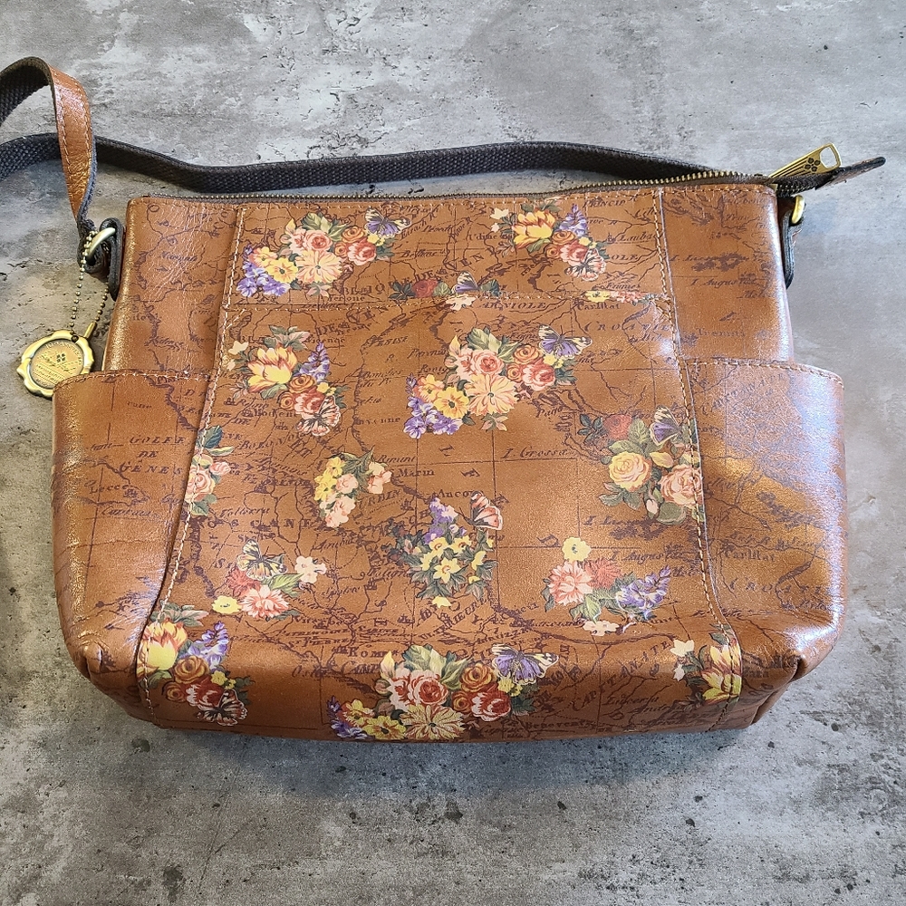 Patricia Nash map print cross body purse adjustable strap zipper